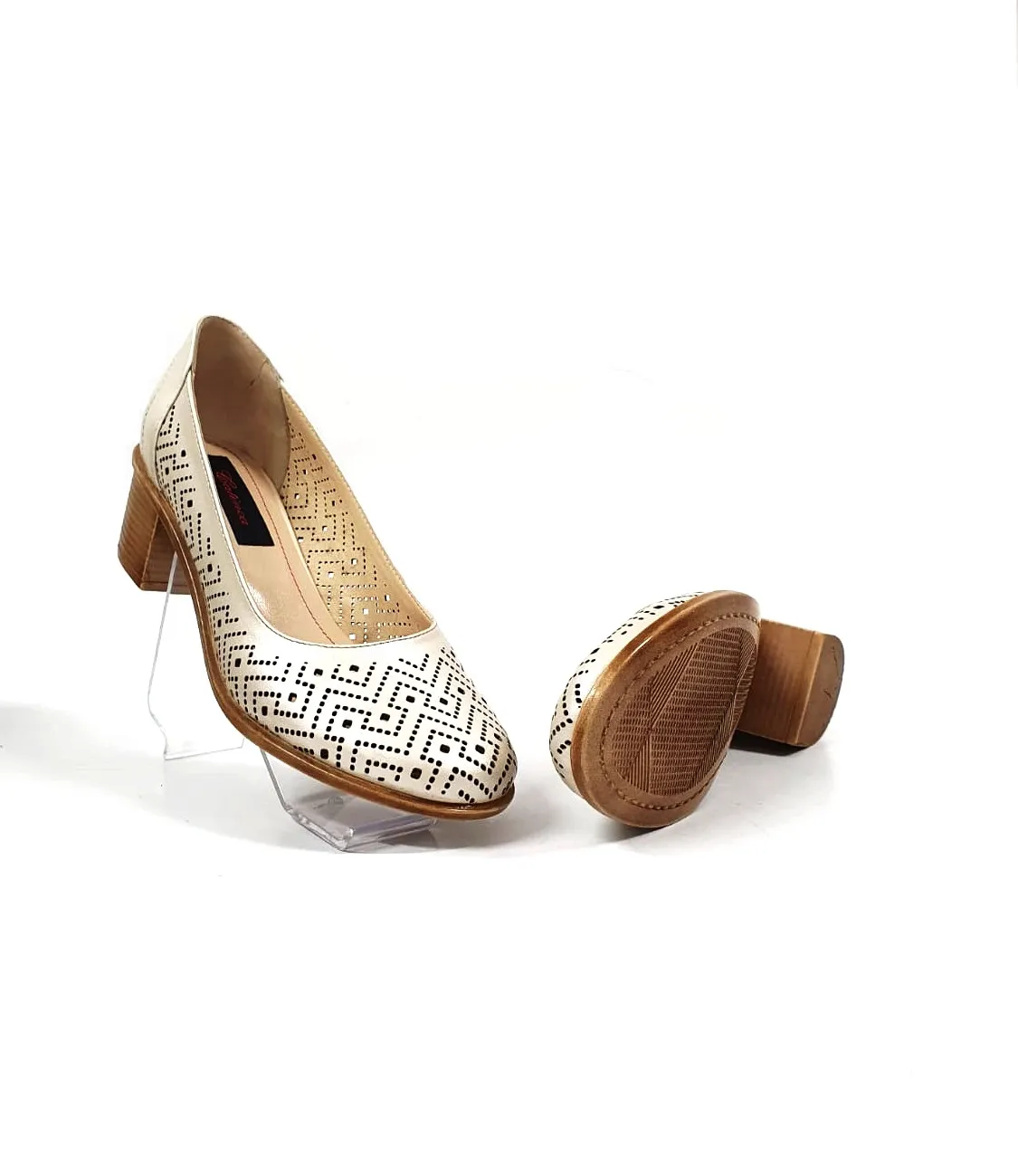 Catinca Shoes T14 BJS pantofi piele bej sidef perforati