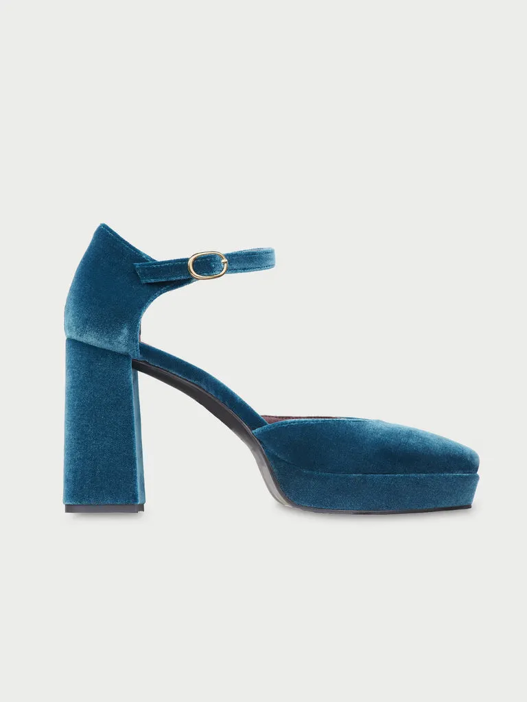 Flagelus Flamenco Heels pantofi toc velur petrol 9cm