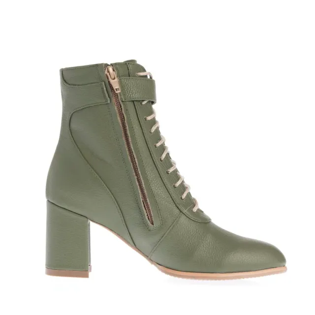 Ana Urbana Paloma botine piele khaki toc gros 6 cm