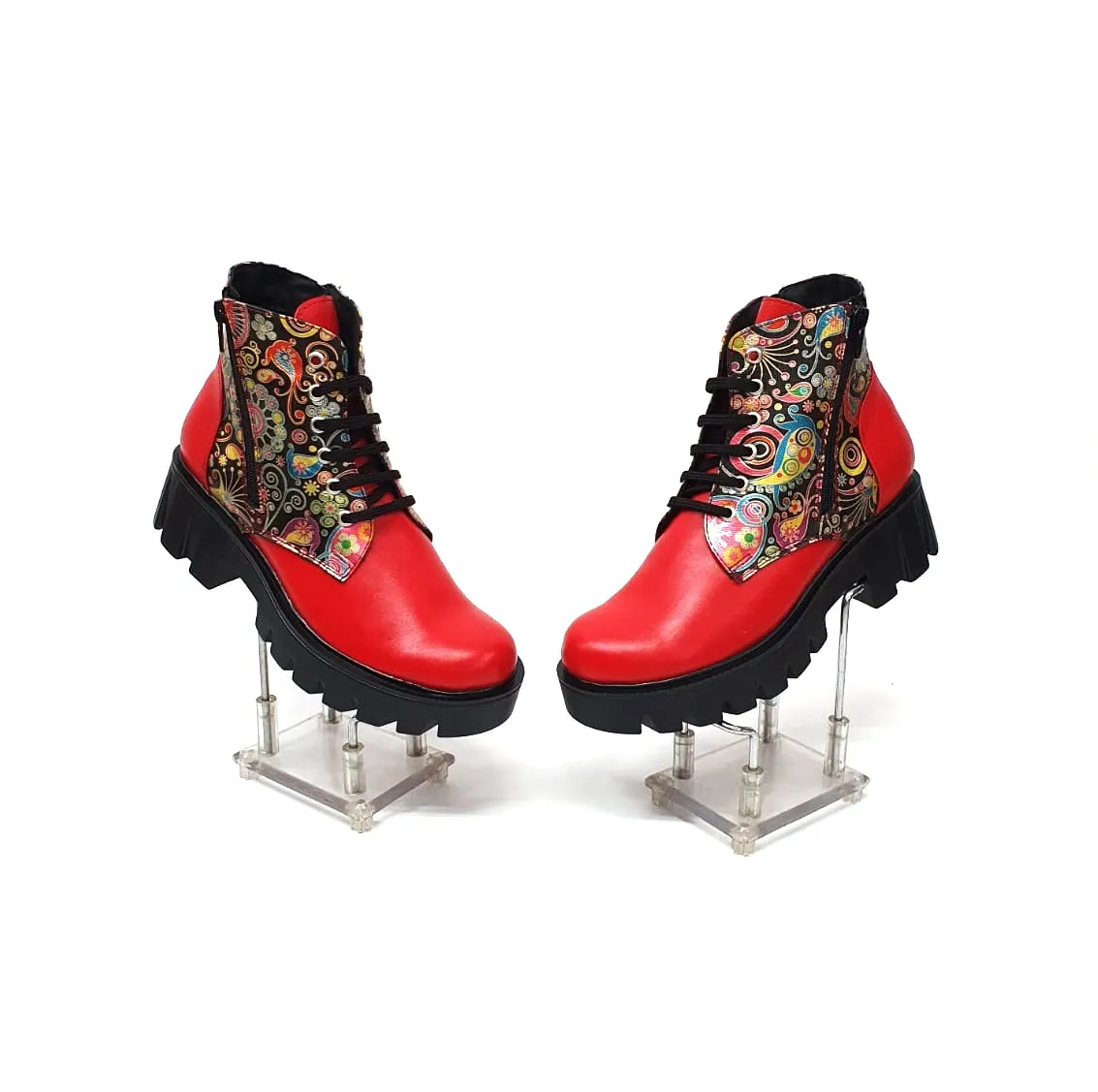 Catinca Shoes BC35 RBP bocanci dama piele naturala rosu paun
