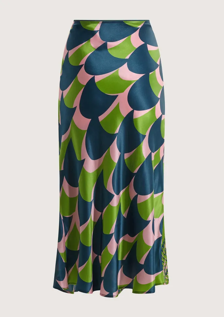 Flagelus Jean Roller Green fusta midi matase multicolor