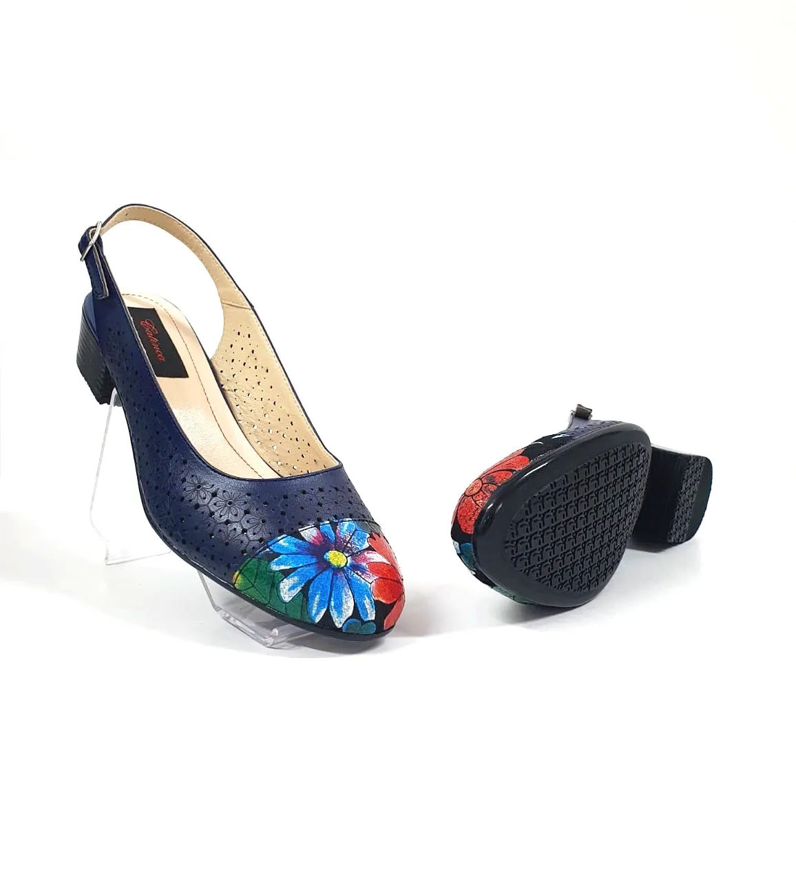 Catinca Shoes T16 BVFN sandale dama piele naturala bleumarin flori