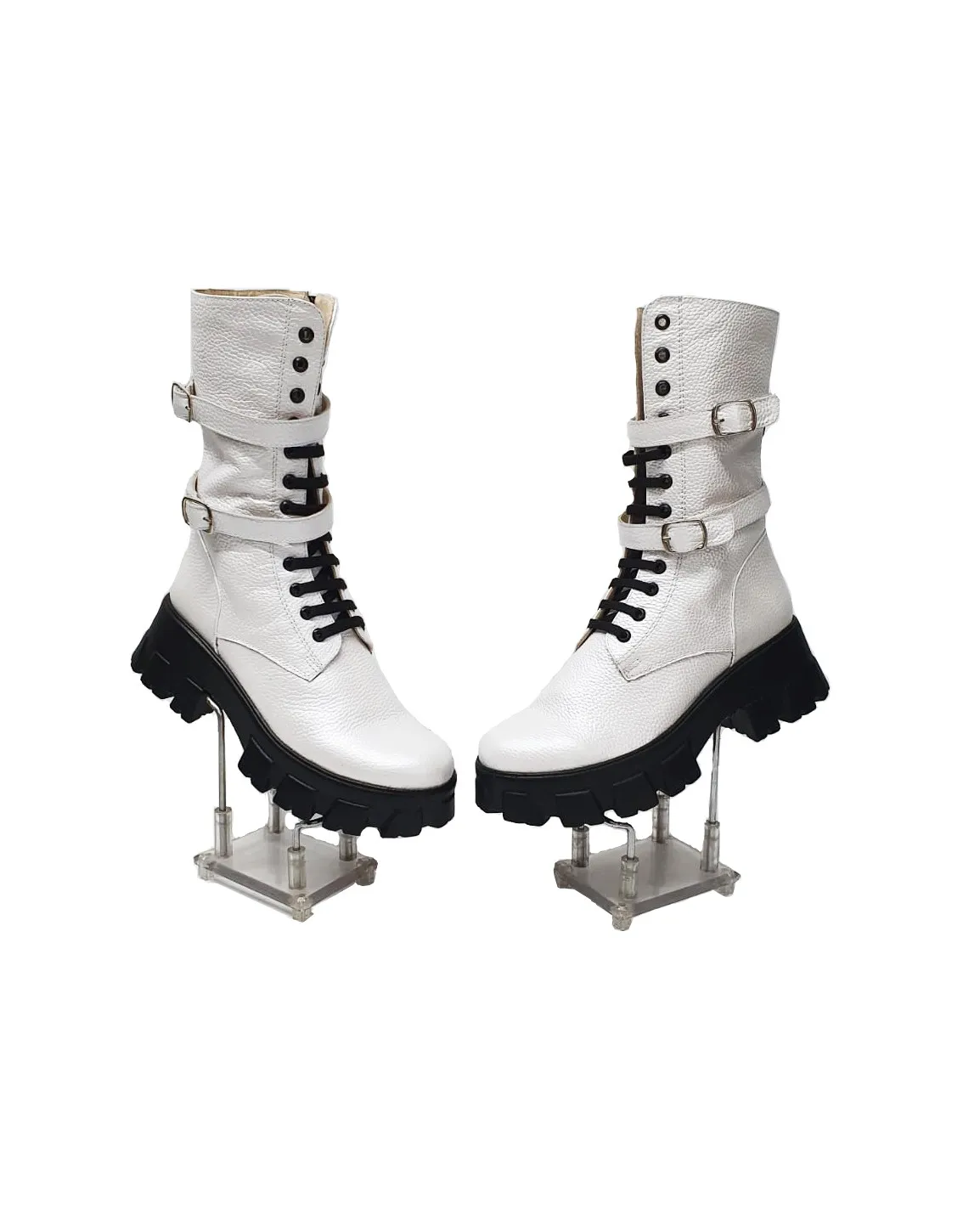 Catinca Shoes BC37 AB bocanci dama alb bizonat piele naturala