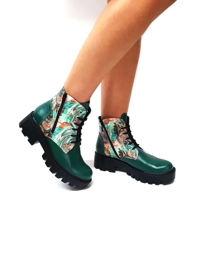 Catinca Shoes BC35 VPV bocanci dama piele naturala verde pictura