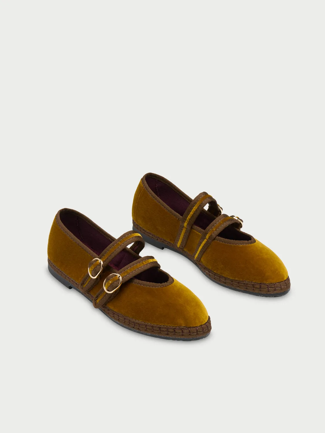 Flagelus Claire Ochre pantofi Mary Jane catifea ocru
