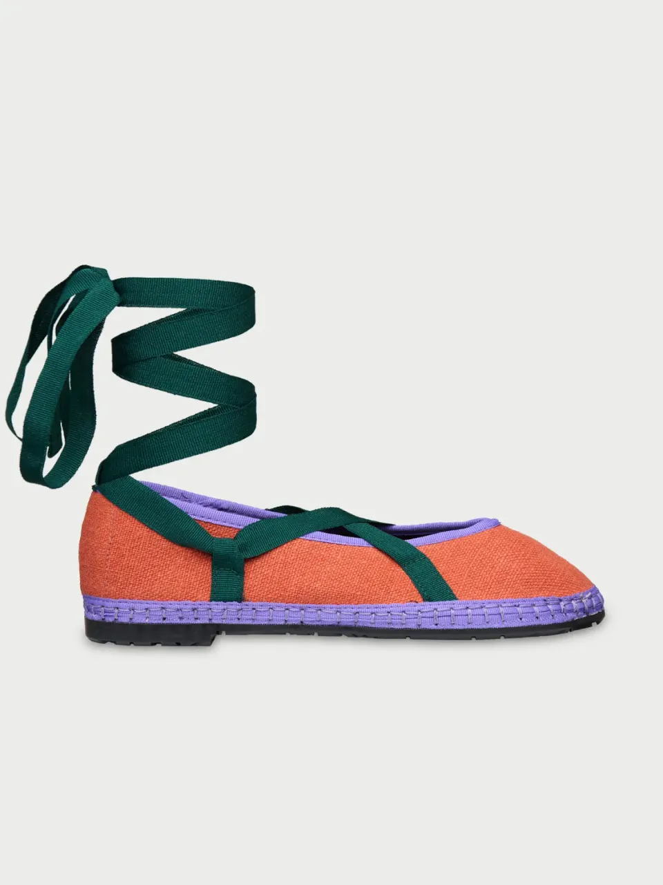 Flagelus Ribbon Linen Teja pantofi portocalii din in