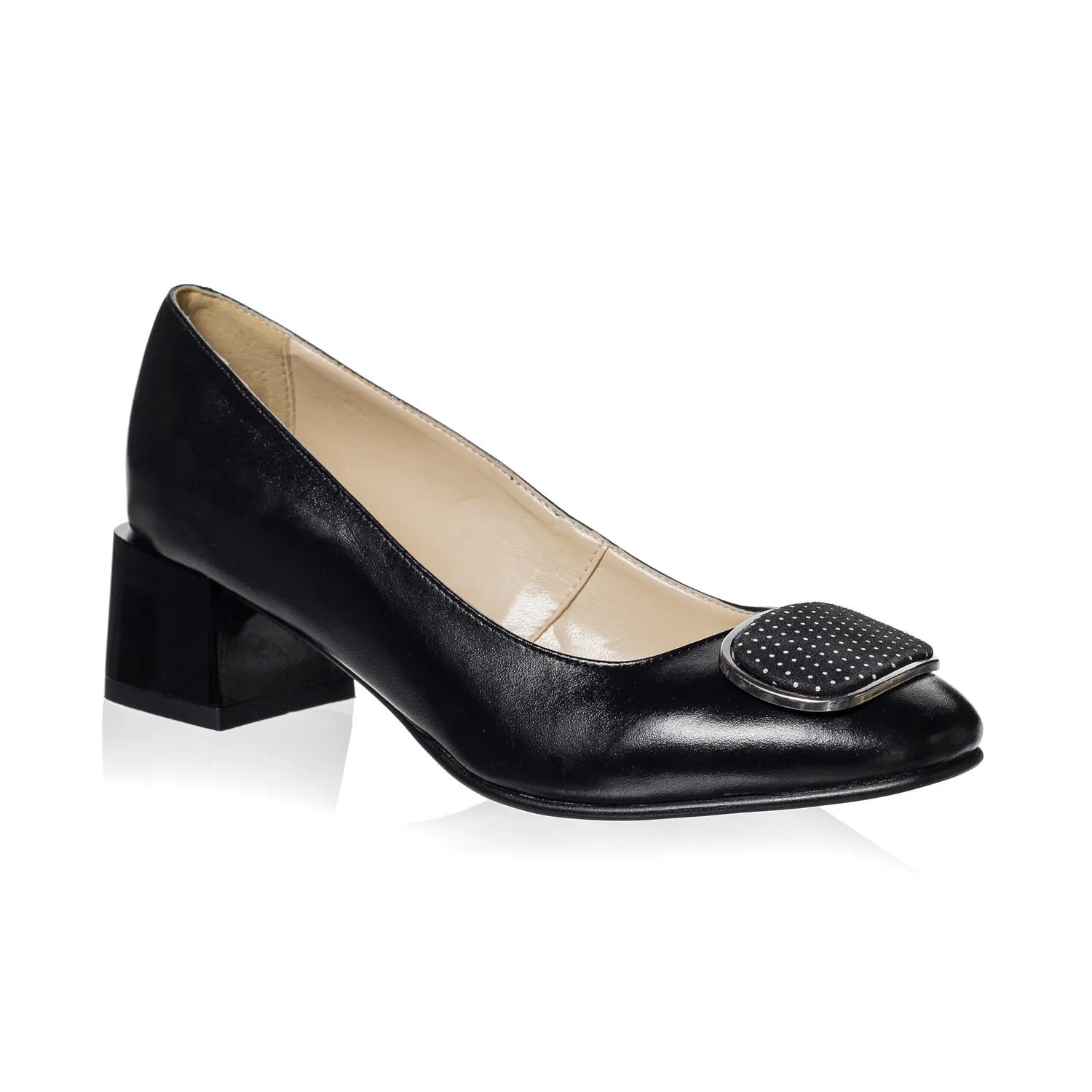 Catinca Shoes A21 NBPA pantofi dama piele negru cu buline albe