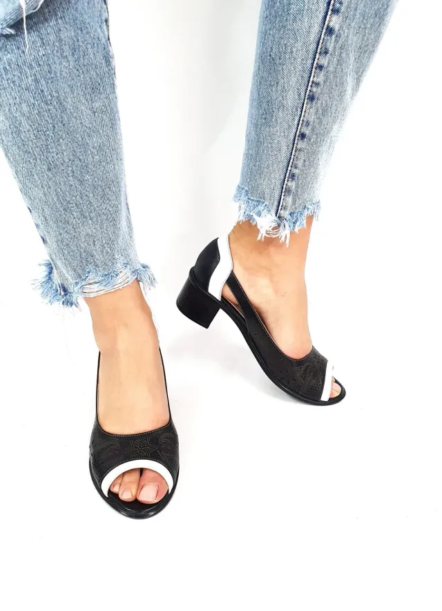 Catinca Shoes T1 NA sandale dama negru alb piele
