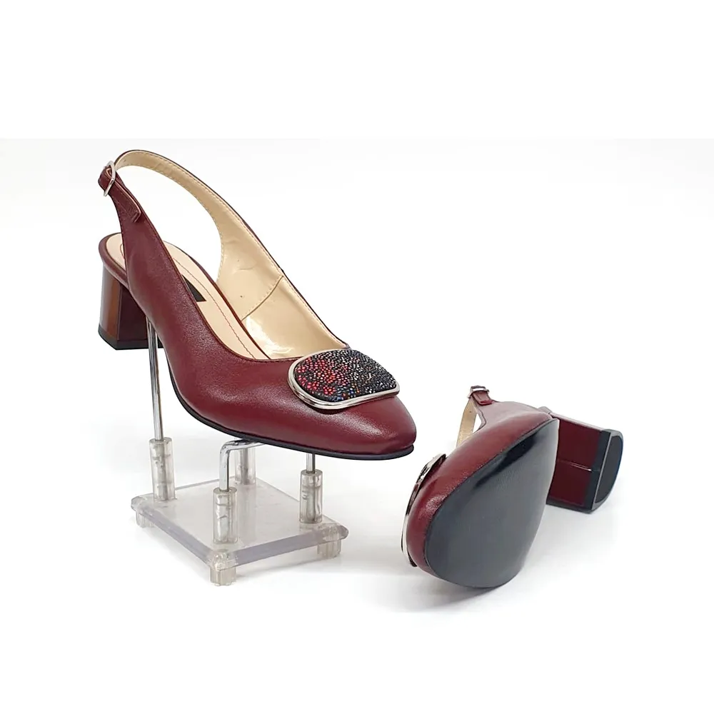 Catinca Shoes D21 BOF sandale dama piele bordo floricele
