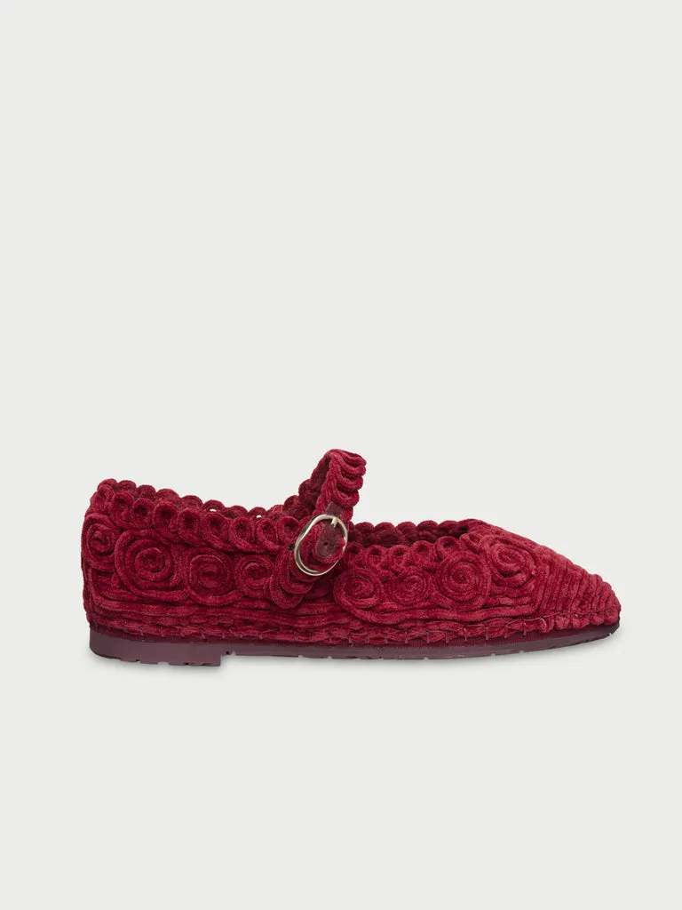 Flagelus Kyra Burgundy pantofi Mary Jane velur bordo