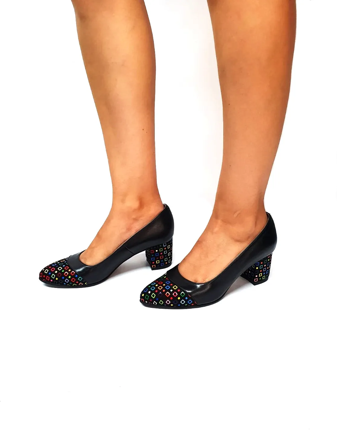 Catinca Shoes A3 NBPC pantofi damă piele negru cu pătrățele