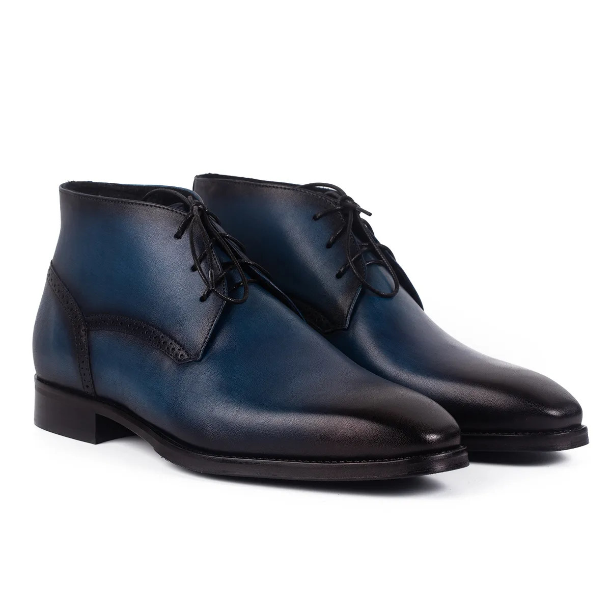 Lucas Shoes 851A Blue ghete iarnă albastre piele