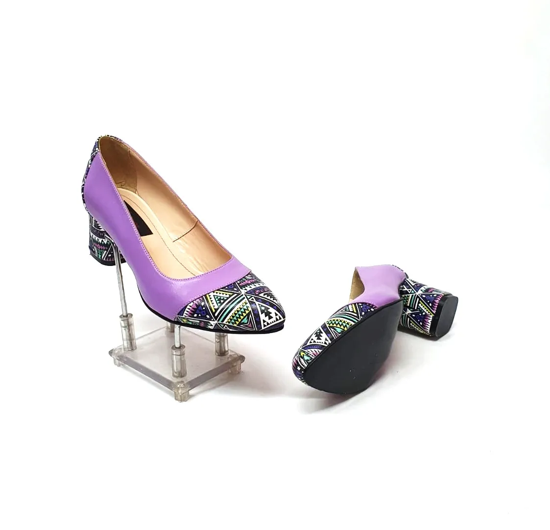 Catinca Shoes A5 LT pantofi piele naturala lila triunghiuri