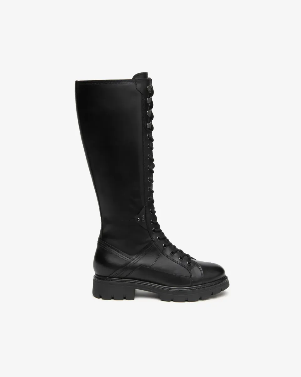 Bocanci piele dama NeroGiardini combat cu toc 30mm