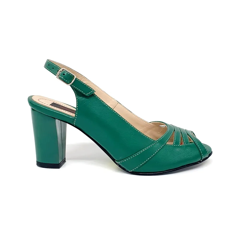 Catinca Shoes 024 VB sandale damă verde box piele naturală