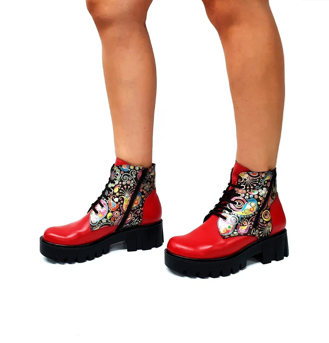Catinca Shoes BC35 RBP bocanci dama piele naturala rosu paun