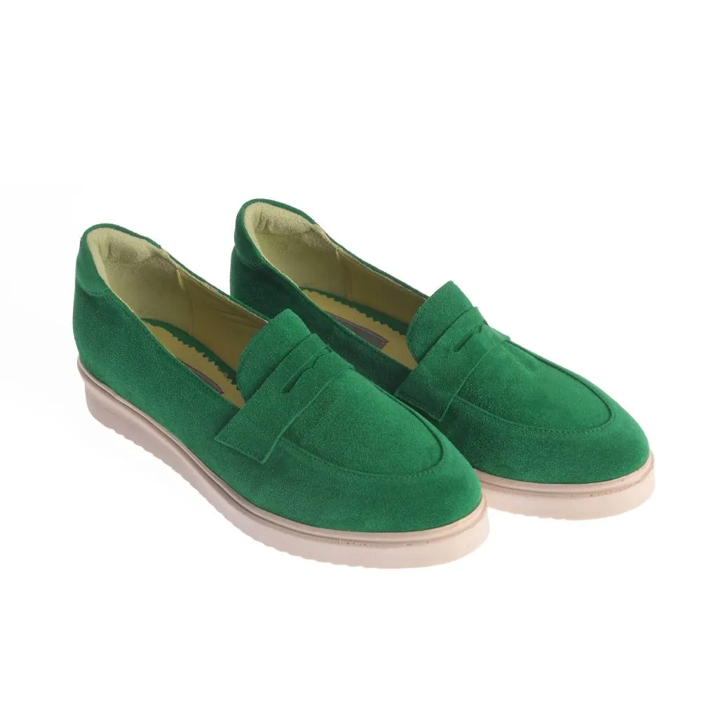 Ana Urbana Shoes Valencia mocasini verzi-bej piele intoarsa