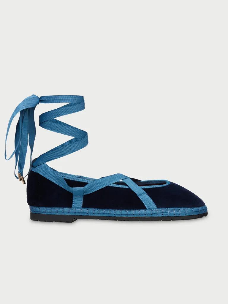 Flagelus Ribbon Montague pantofi bleumarin catifea