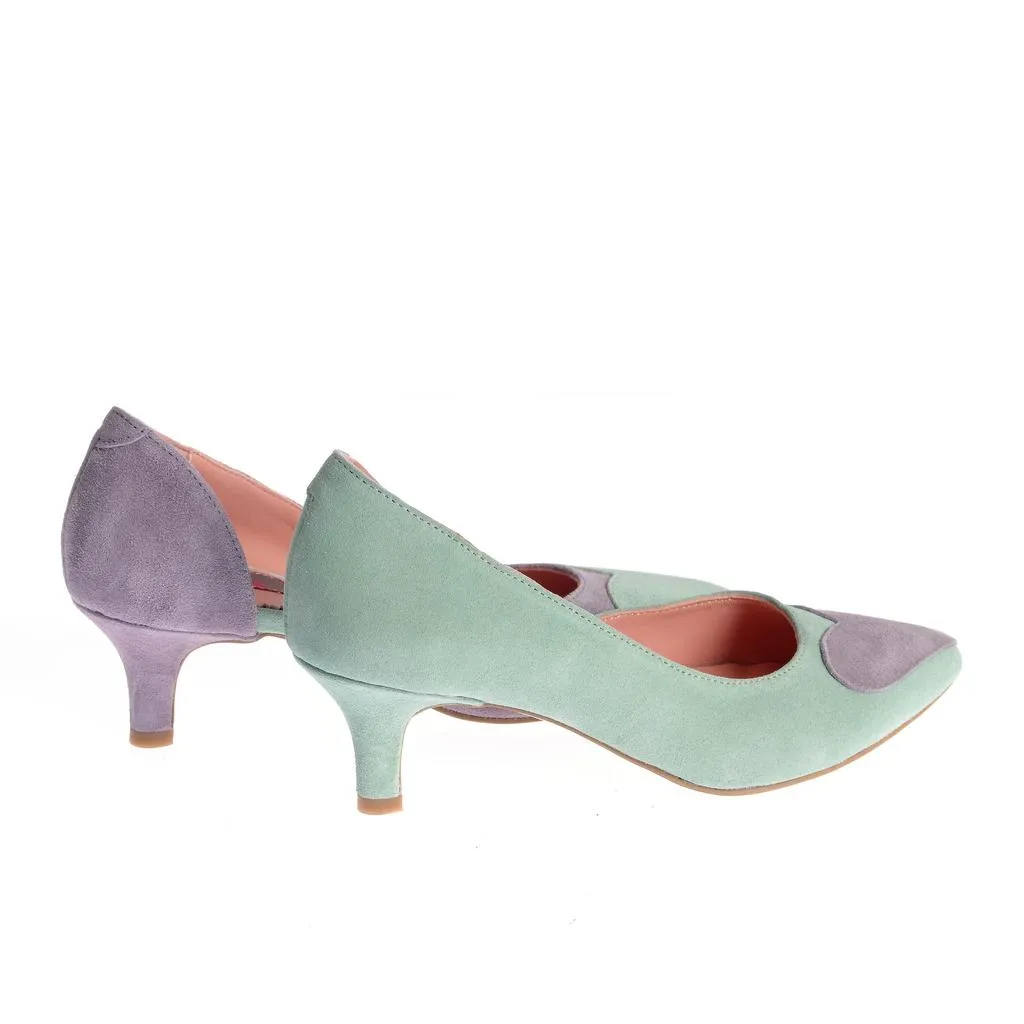 Ana Urbana Maria pantofi stiletto verde-mov piele intoarsa
