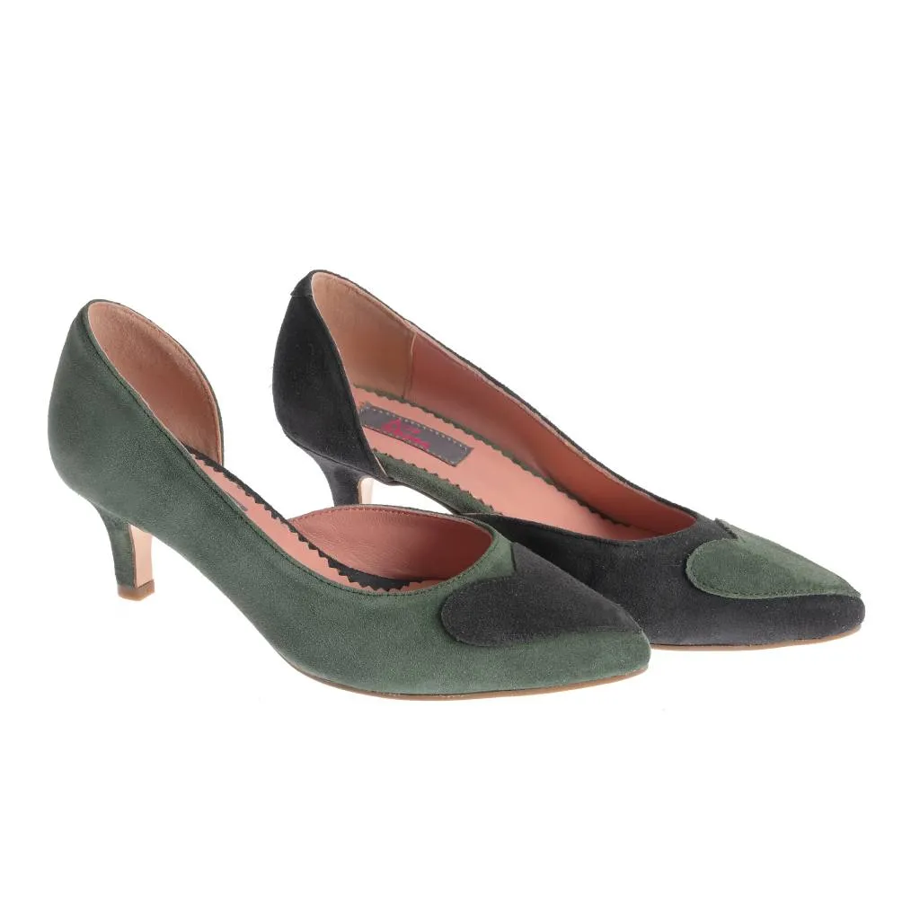 Ana Urbana Detroit pantofi piele verde-negru toc mic