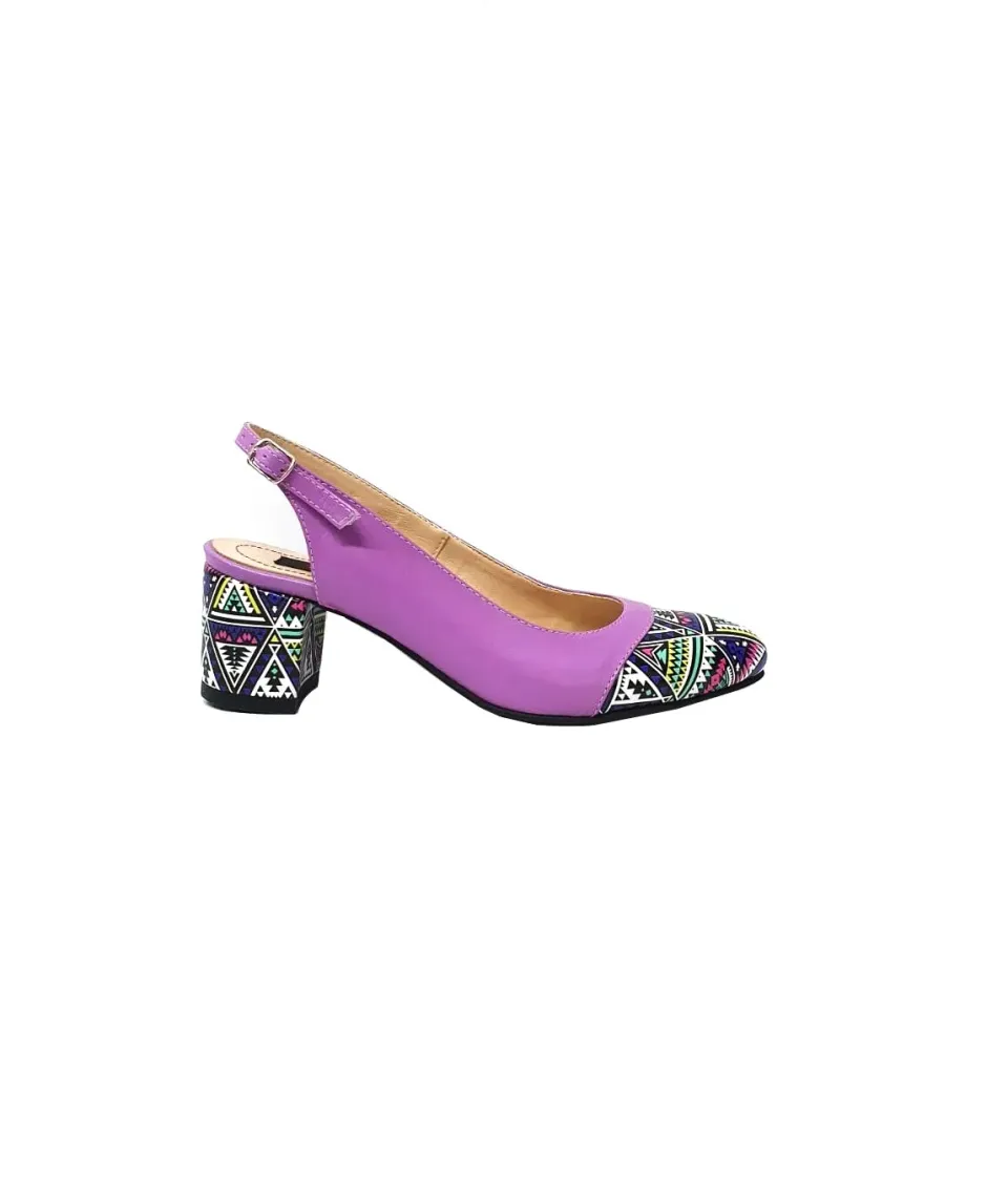 Catinca Shoes A55 LT sandale damă piele lila triunghiuri