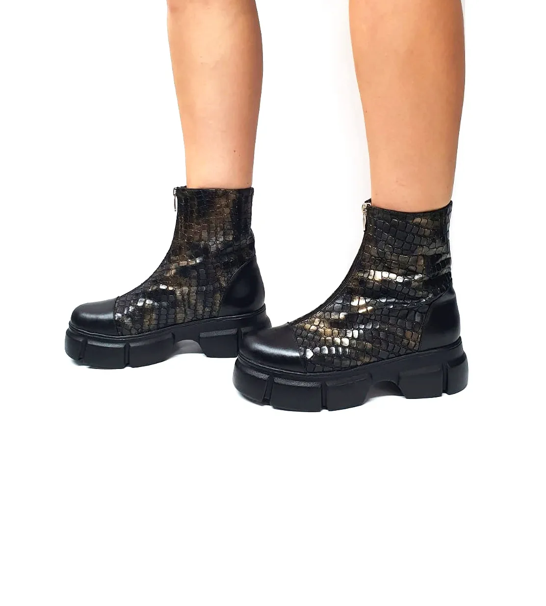 Catinca Shoes BC25 SM bocanci dama piele maro sarpe