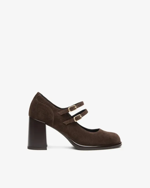 Pantofi Mary Jane NeroGiardini piele intoarsa toc 80 mm