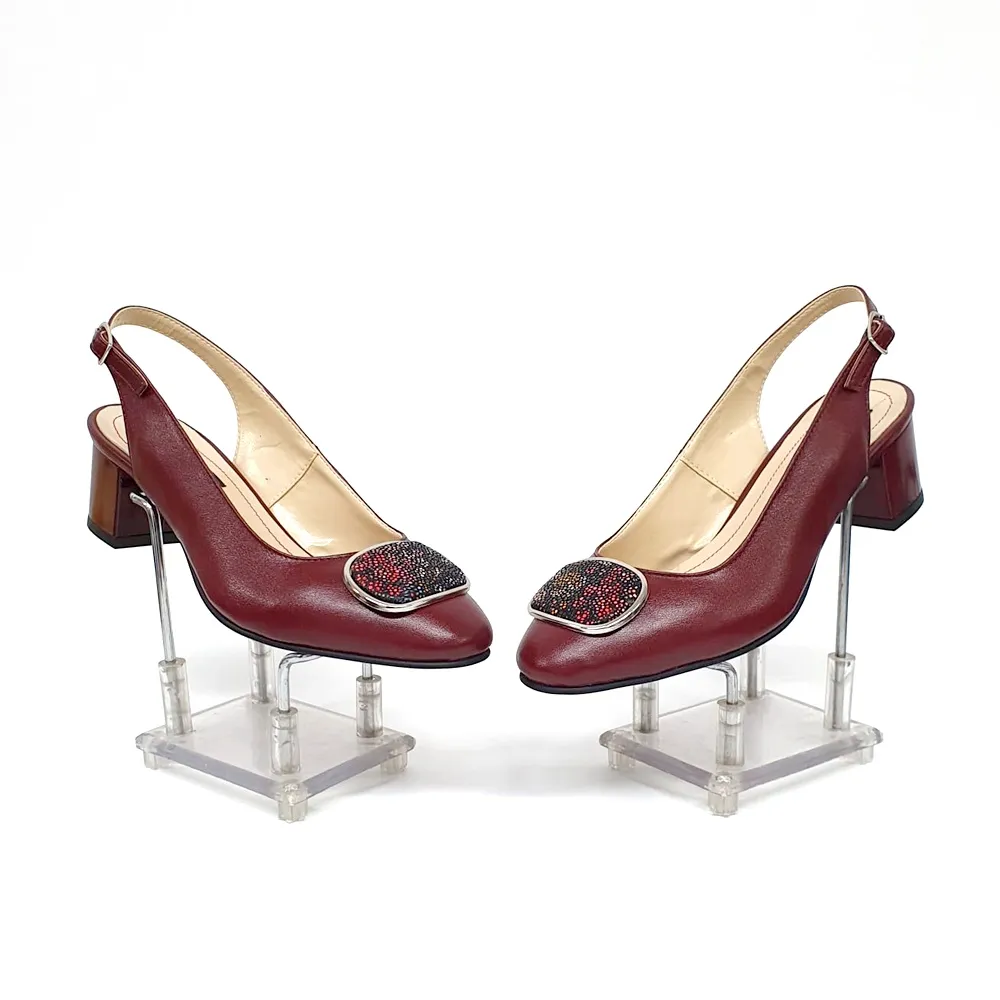 Catinca Shoes D21 BOF sandale dama piele bordo floricele