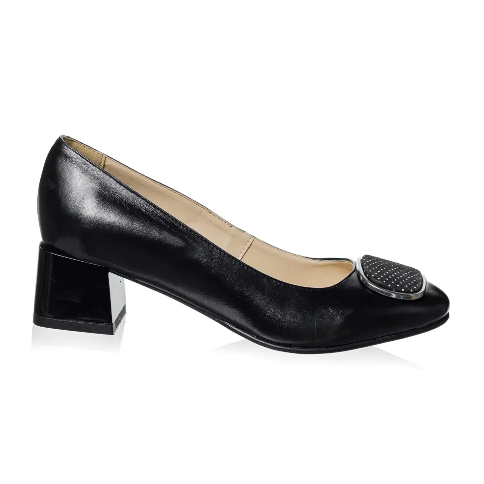 Catinca Shoes A21 NBPA pantofi dama piele negru cu buline albe