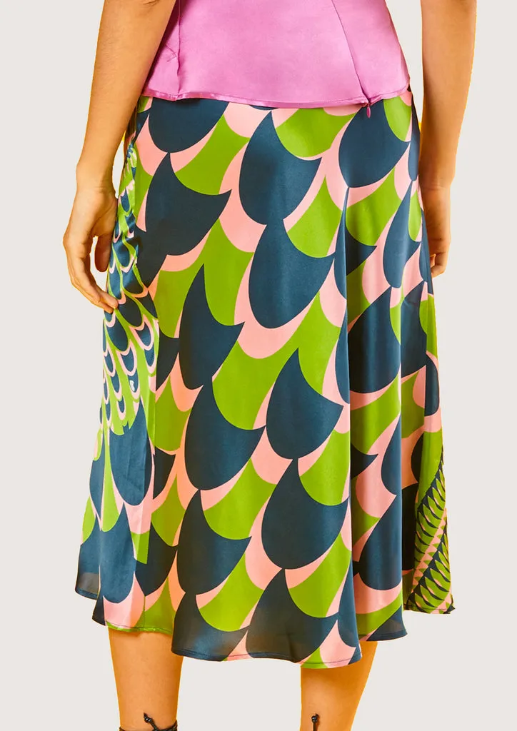 Flagelus Jean Roller Green fusta midi matase multicolor
