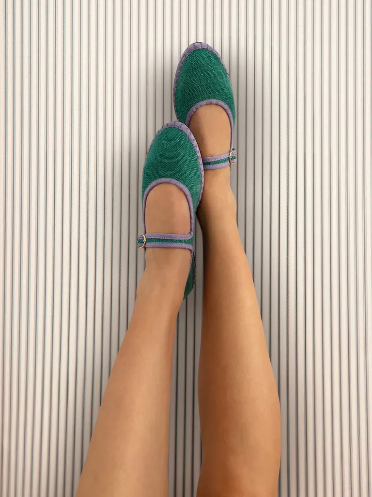 Flabelus Ivetta pantofi Mary Jane verde deschis catifea