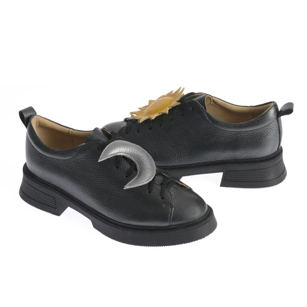 Ana Urbana Boston pantofi piele negru-galben cu siret