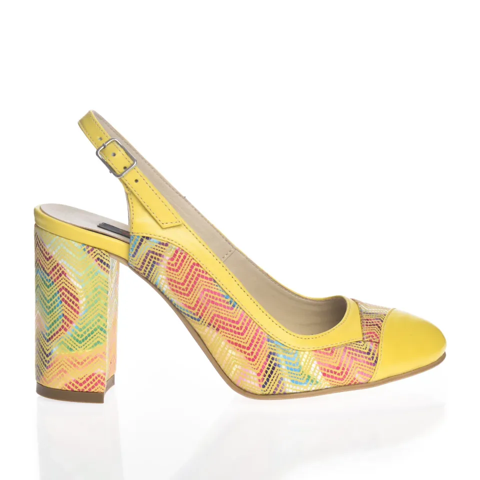 Catinca Shoes 891 GMZ sandale dama piele galben mozaic toc multicolor