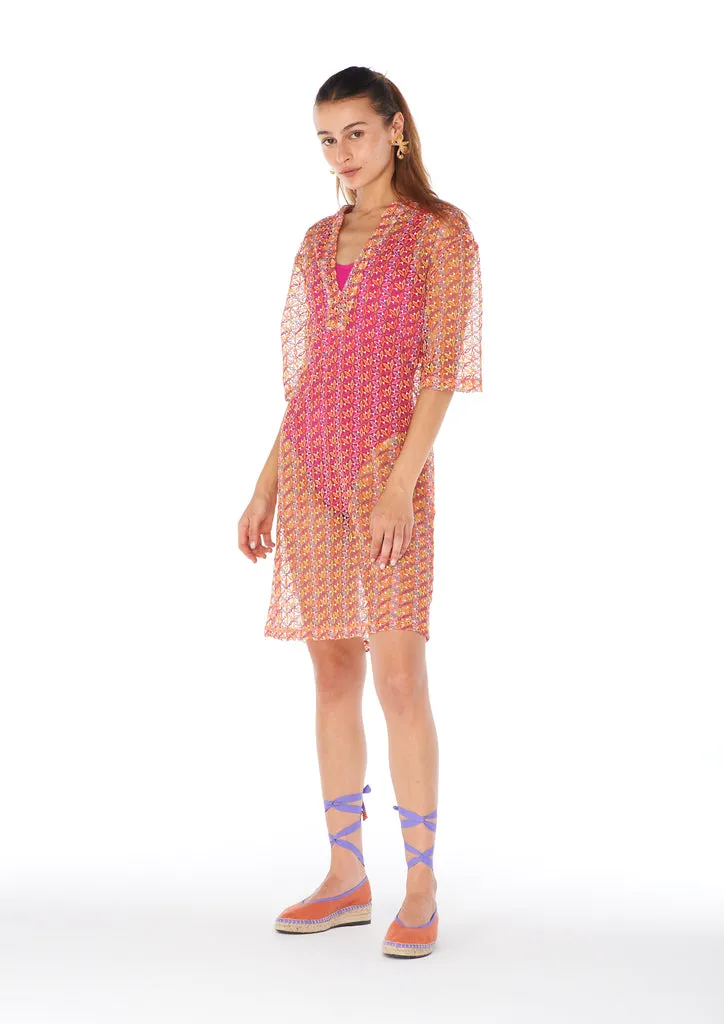 Flagelus Shan Yu caftan scurt multicolor muselina