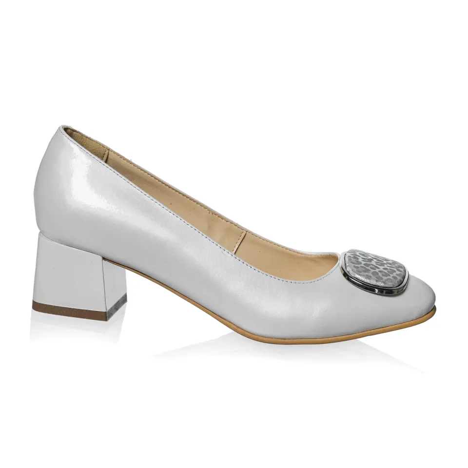 Catinca Shoes A21 ASP pantofi piele naturala alb sidef ponei