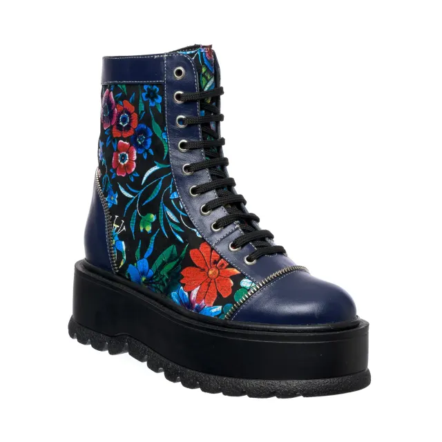 Catinca Shoes BC31 BBFN bocanci dama piele naturala albastru flori