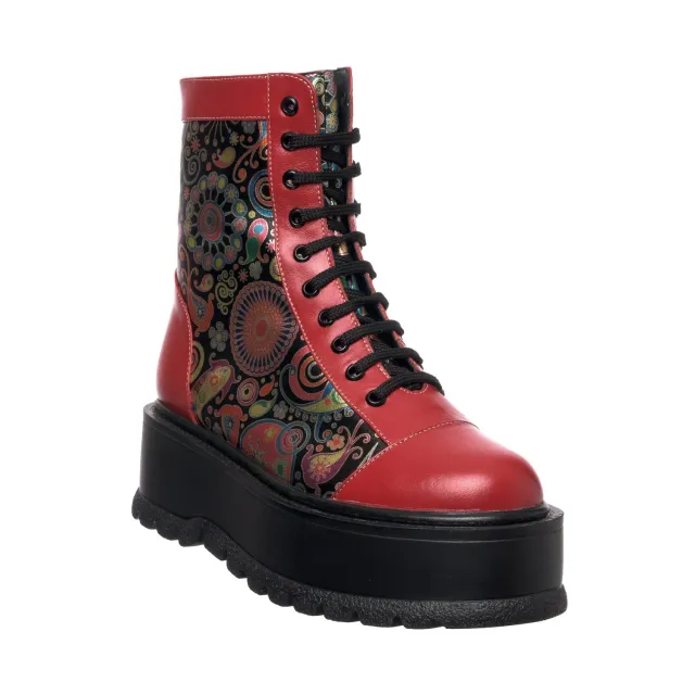 Catinca Shoes BC24 RBP bocanci dama piele rosu box paun