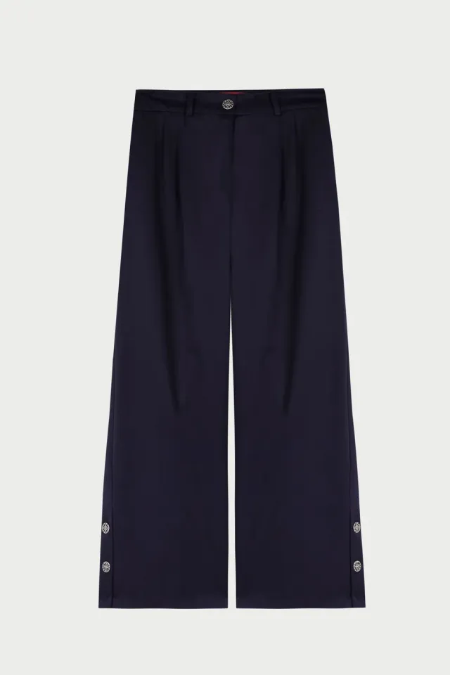 Flagelus Wizard Waltz Navy pantaloni bleumarin talie inalta