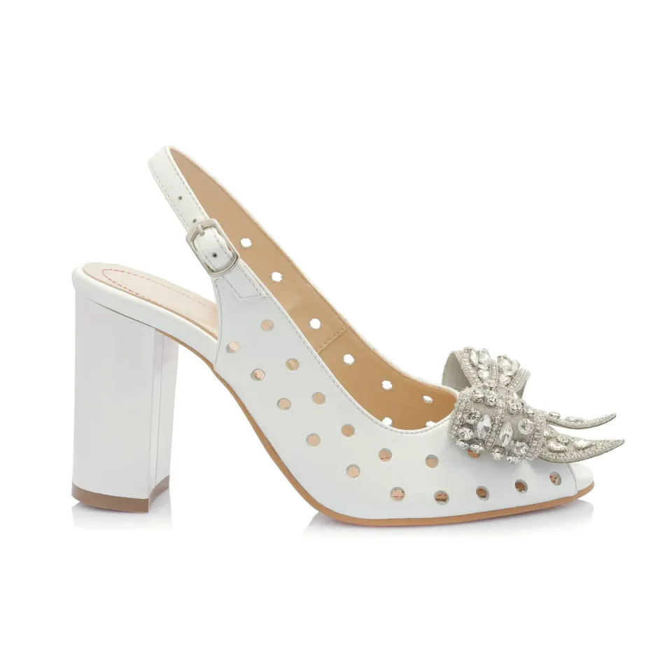 Catinca Shoes F24P sandale dama piele alb sidef