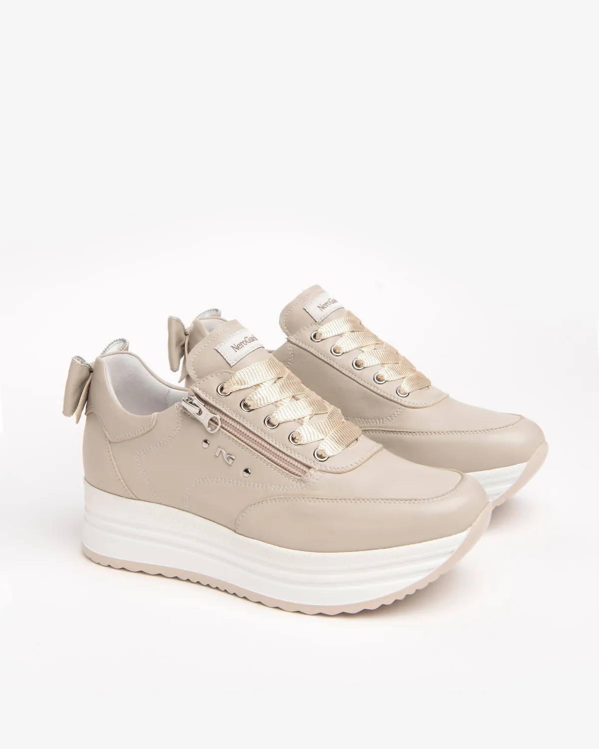 NeroGiardini sneakers piele dama cu funda platforma 4,5 cm