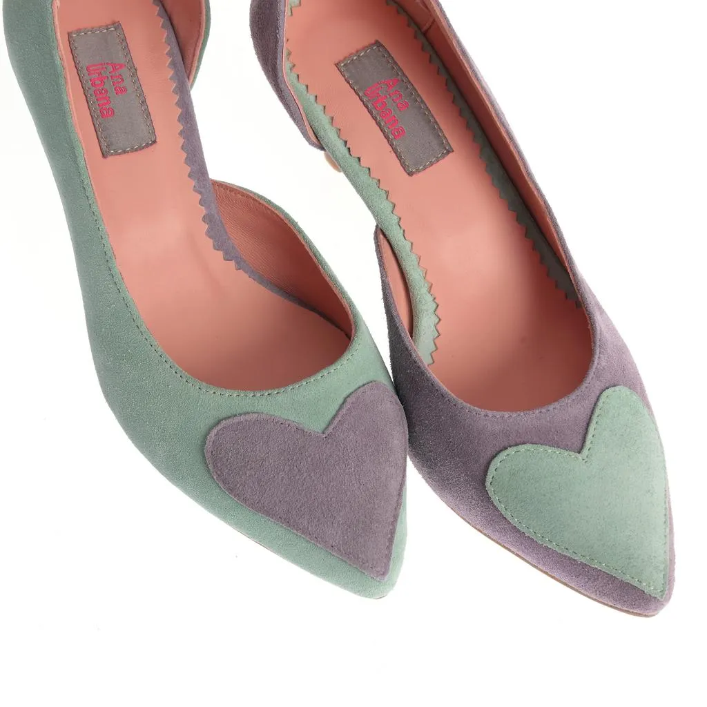 Ana Urbana Maria pantofi stiletto verde-mov piele intoarsa