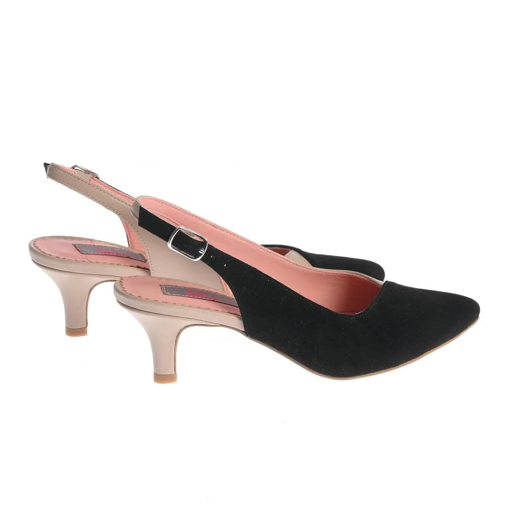 Ana Urbana Diana pantofi slingback negru-bej toc mic