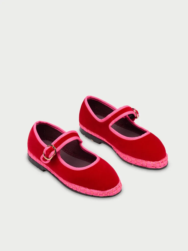 Flagelus Aurelie Kids pantofi Mary Jane rosii catifea