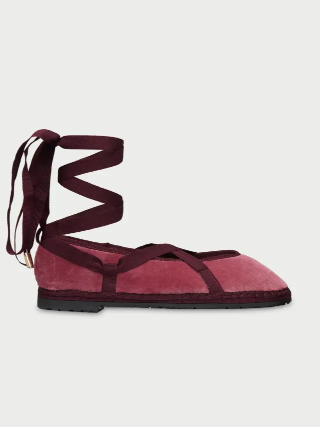 Flagelus Ribbon O'Brien pantofi catifea roz cu siret