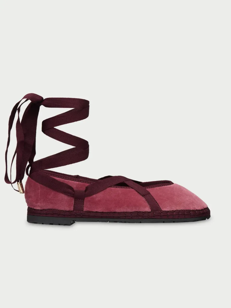 Flagelus Ribbon O'Brien pantofi catifea roz cu siret