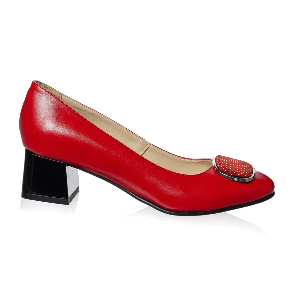 Catinca Shoes A21 RBPA pantofi piele rosu buline albe