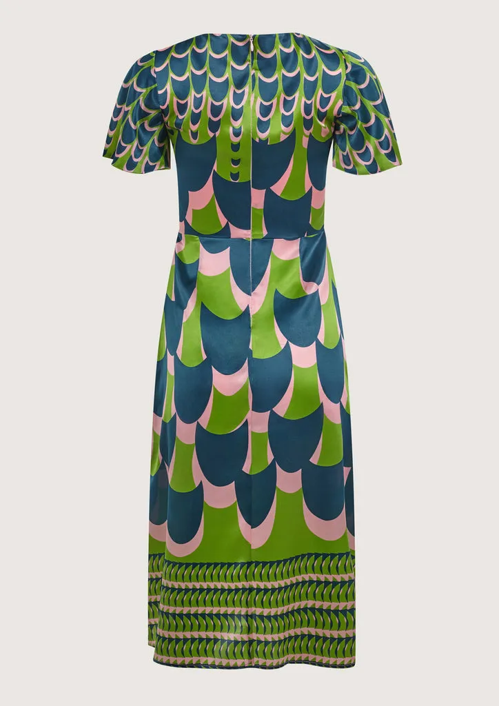 Flagelus Jean Pool Green Dress rochie mătase midi