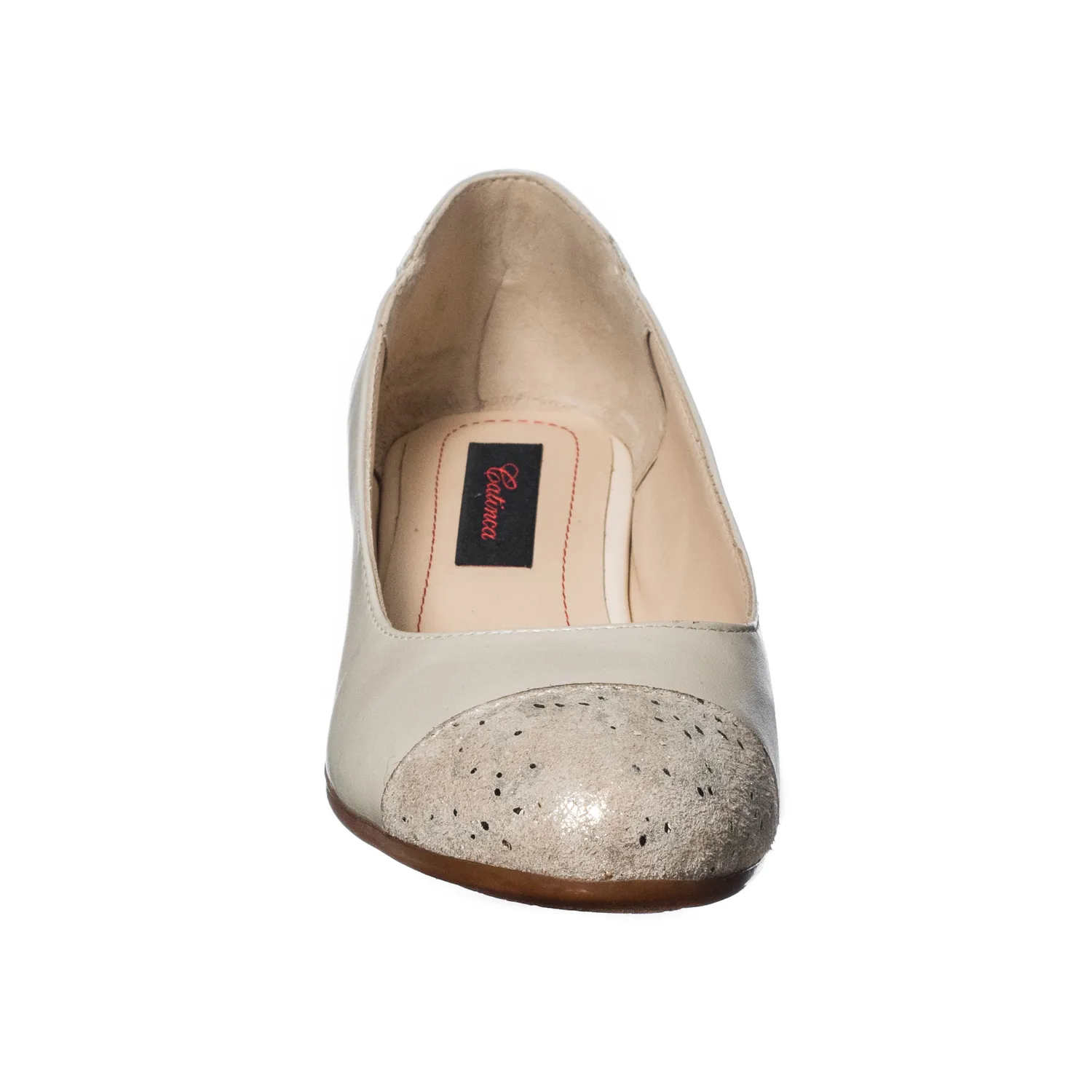 Catinca Shoes T7 BVFA pantofi damă piele bej vârf auriu