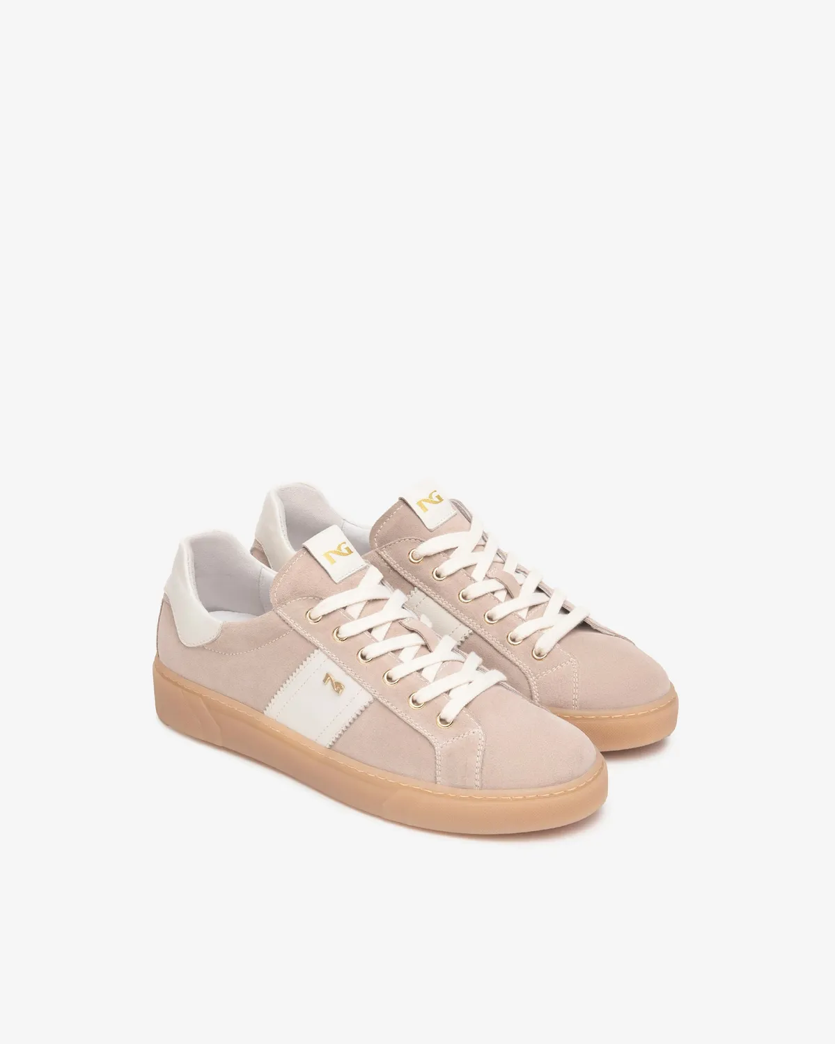 Sneakers NeroGiardini dama piele intoarsa albi
