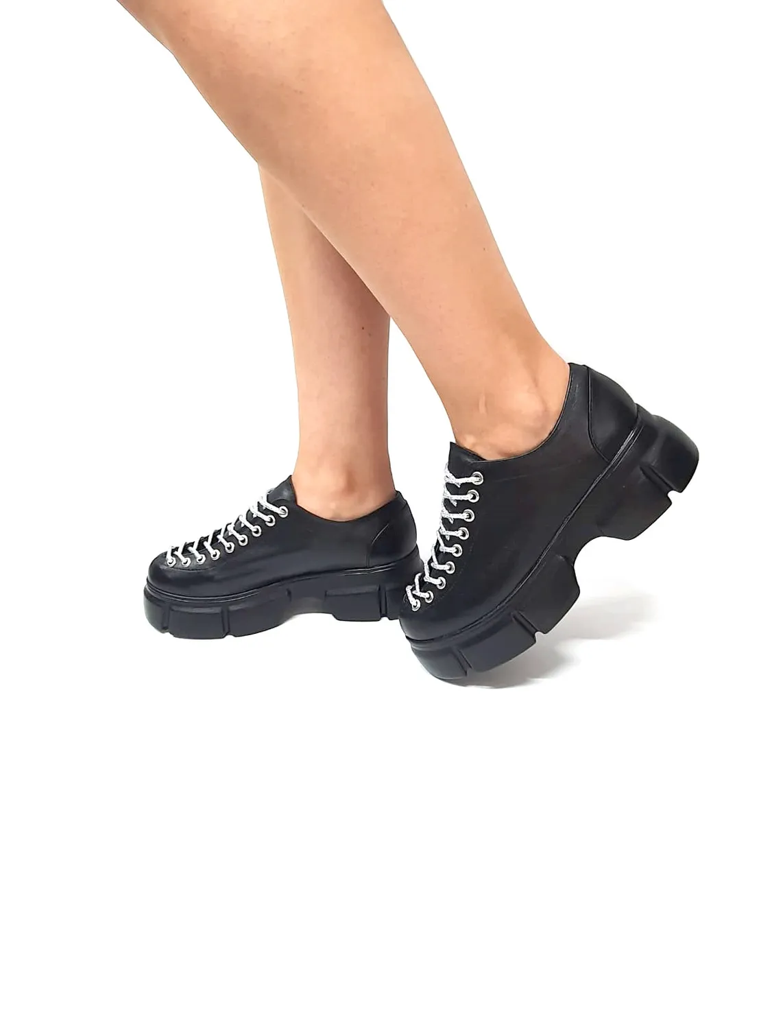 Catinca Shoes X2 NBSA pantofi dama piele negru siret argintiu